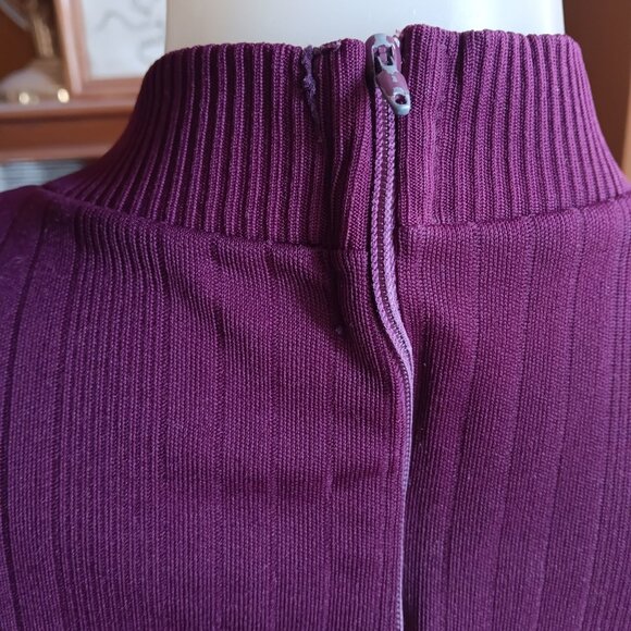 XL Vintage Purple Ribbed Short-Sleeve Mock Neck Blouse 1970's Single Stitch Plum - Picture 6 of 8